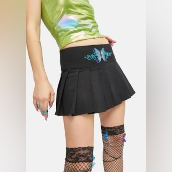 Dolls Kill Current Mood Pleated Black Mini Skirt Rave 2000s Size XXL - Picture 2 of 6